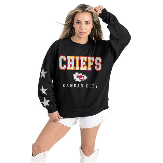 Women's Kansas City Chiefs Gameday Couture Black Velocity Relaxed Rhinestone Pullover