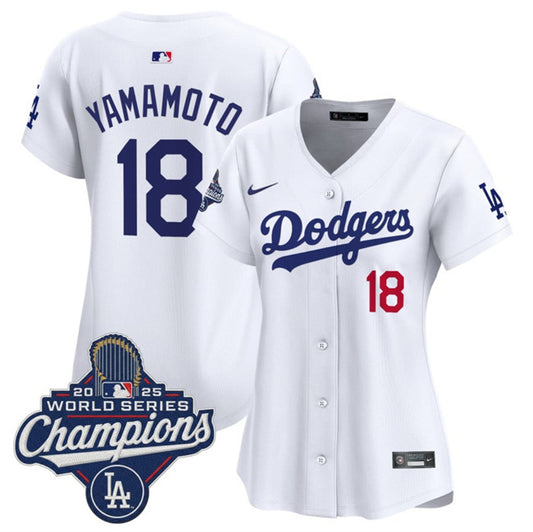 Women's Los Angeles Dodgers #18 Yoshinobu Yamamoto White 2025 World Series Champions