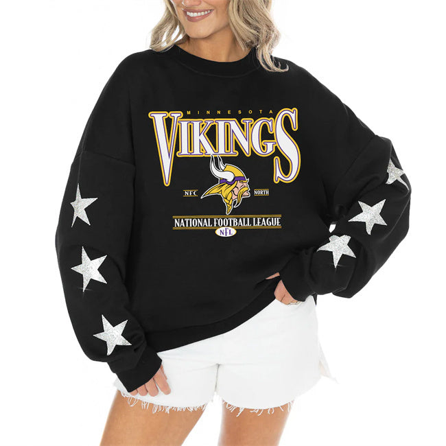 Women's Minnesota Vikings Gameday Couture Black Rhinestone Star Sleeve Settle