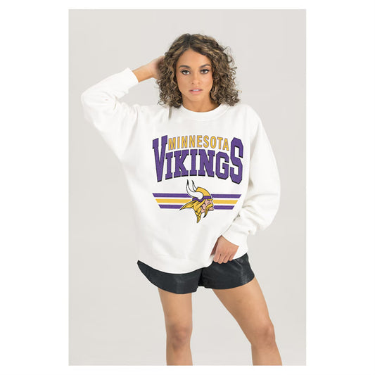 Women's Minnesota Vikings Gameday Couture White Sunday Drives Oversized Crewneck