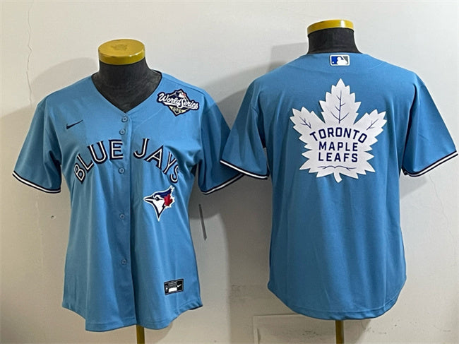 Women's Toronto Blue Jays & Leafs Blue 2025 World Series With White Leafs Logo Cool Base