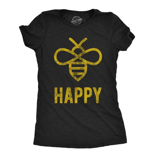 Womens Bee Happy T shirt Funny Vintage Graphic Honey Bumblebee Dad Joke Humor Funny Womens T Shirts Cute Slimming Top...