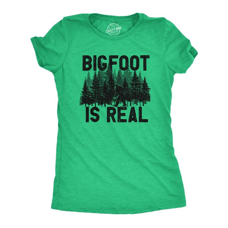 Womens Bigfoot Is Real T Shirt Funny Awesome Sasquatch Believer Outdoors Tee For Ladies Funny Womens T Shirts Cute...
