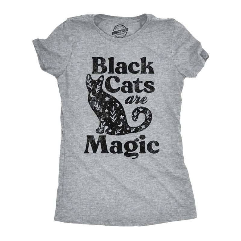 Womens Black Cats Are Magic T Shirt Cute Kitten Lovers Graphic Novelty Tee Halloween Top Funny Womens T Shirts Cute...