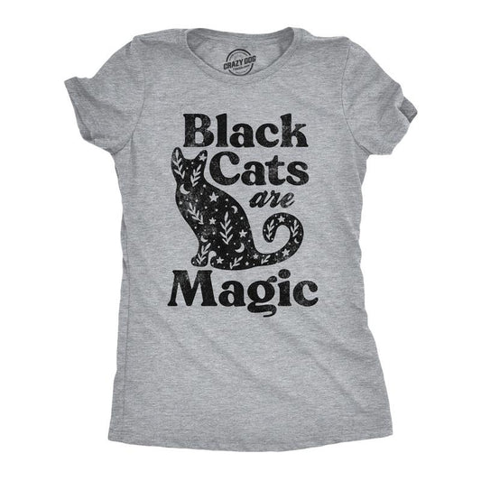 Womens Black Cats Are Magic T Shirt Cute Kitten Lovers Graphic Novelty Tee Halloween Top Funny Womens T Shirts Cute...