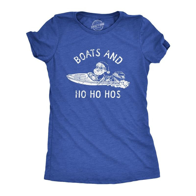 Womens Boats And Ho Ho Hos T Shirt Funny Xmas Sailor Santa Joke Tee For Ladies Funny Womens T Shirts Cute Slimming Top...