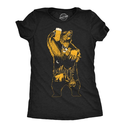 Womens Camping Party Bear T Shirt Funny Outdoor Drinking Partying Nature Lovers Tee For Ladies Funny Womens T Shirts Cute...