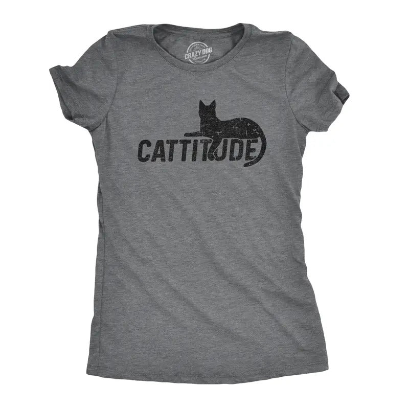 Womens Catitude T Shirt Funny Pet Cat Attitude Tee Funny Womens T Shirts Cute Slimming Top Comfortable Soft Womenswear...