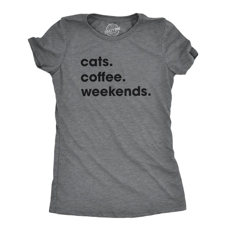 Womens Cats Coffee Weekend T Shirt Cat Mom Tee Addicted to Caffeine Top Funny Womens T Shirts Cute Slimming Top...
