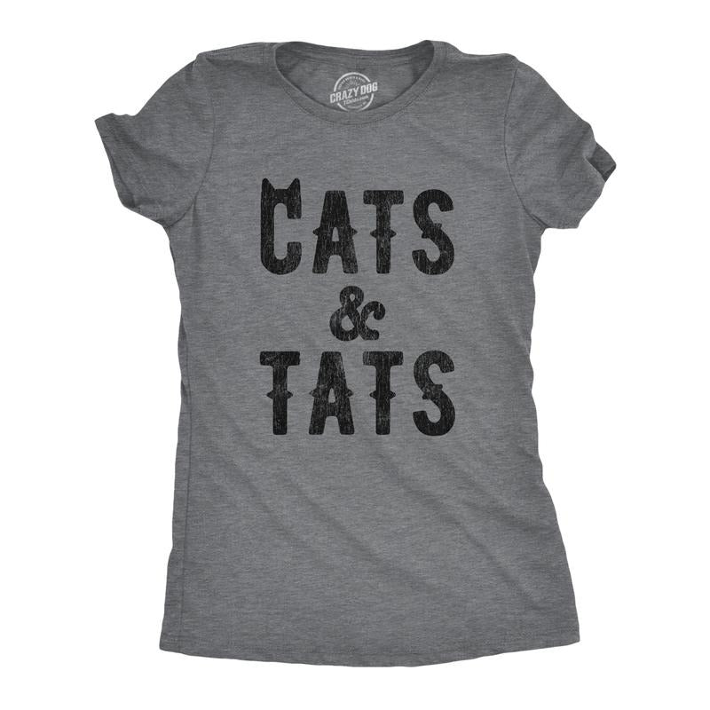 Womens Cats and Tats T shirt Funny Tatoo Graphic Cat Dad Saying Hilarious Funny Womens T Shirts Cute Slimming Top...