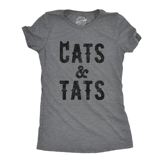 Womens Cats and Tats T shirt Funny Tatoo Graphic Cat Dad Saying Hilarious Funny Womens T Shirts Cute Slimming Top...