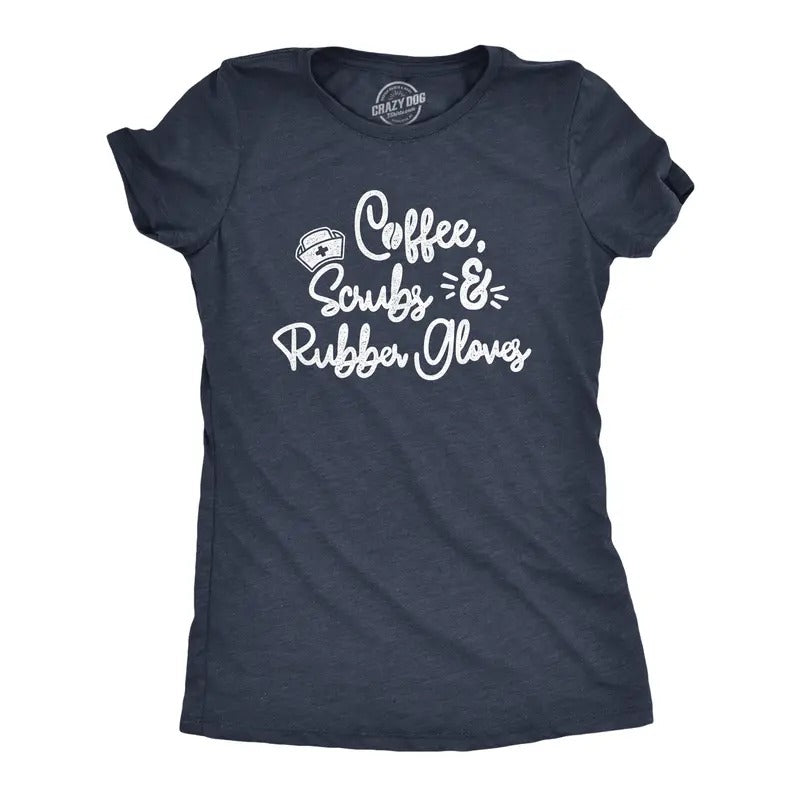 Womens Coffee Scrubs Rubber Gloves T Shirt Funny Nurse Life Tee Funny Womens T Shirts Cute Slimming Top Comfortable Soft...