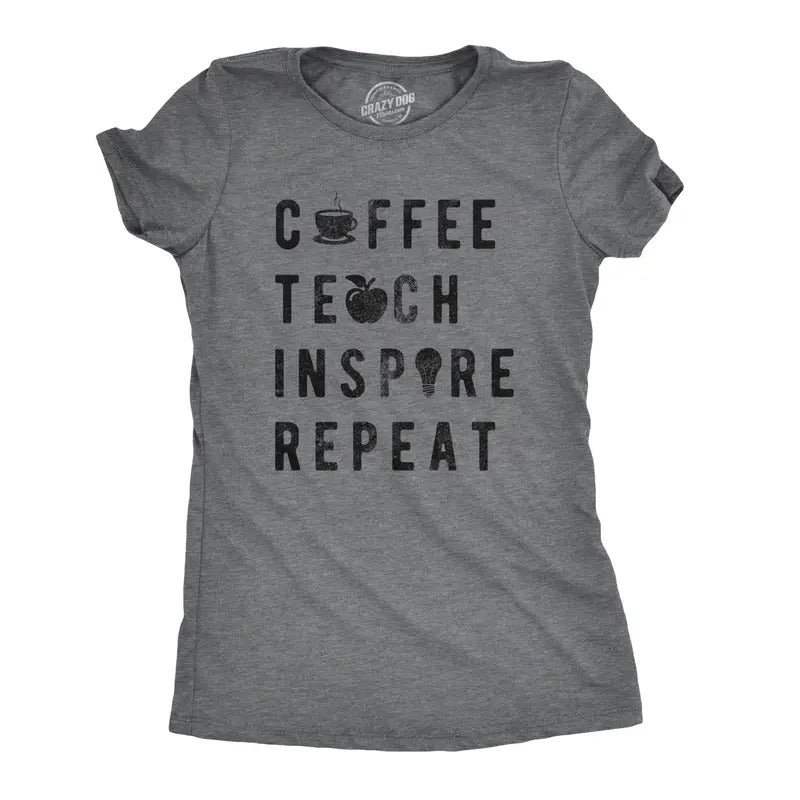 Womens Coffee Teach Inspire Repeat Cool T shirt Cute Teacher Appreciation Funny Womens T Shirts Cute Slimming Top...