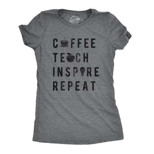 Womens Coffee Teach Inspire Repeat Cool T shirt Cute Teacher Appreciation Funny Womens T Shirts Cute Slimming Top...