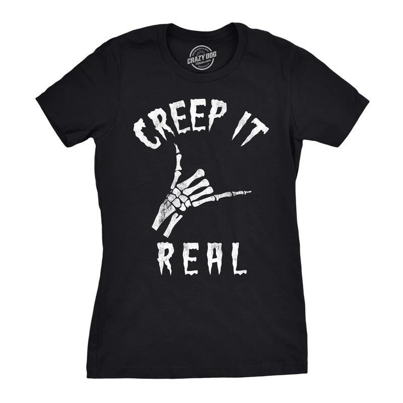 Womens Creep It Real T Shirt Funny Skeleton Halloween Shaka Tee Funny Womens T Shirts Cute Slimming Top Comfortable Soft...