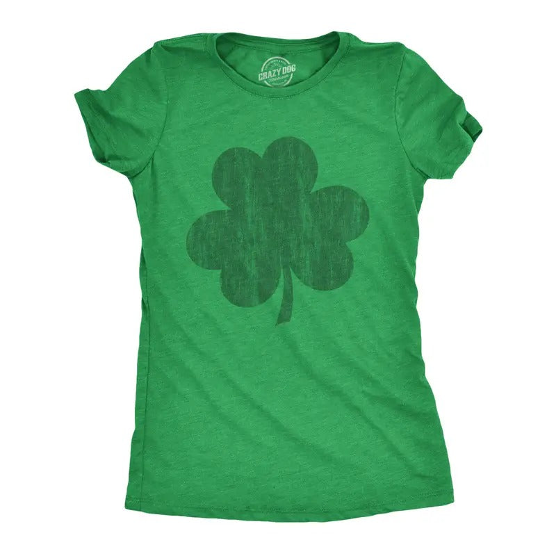 Womens Distressed Clover T Shirt Cool St Patricks Day Vintage Shamrock Awesome Graphic Tee Funny Womens T Shirts Cute...