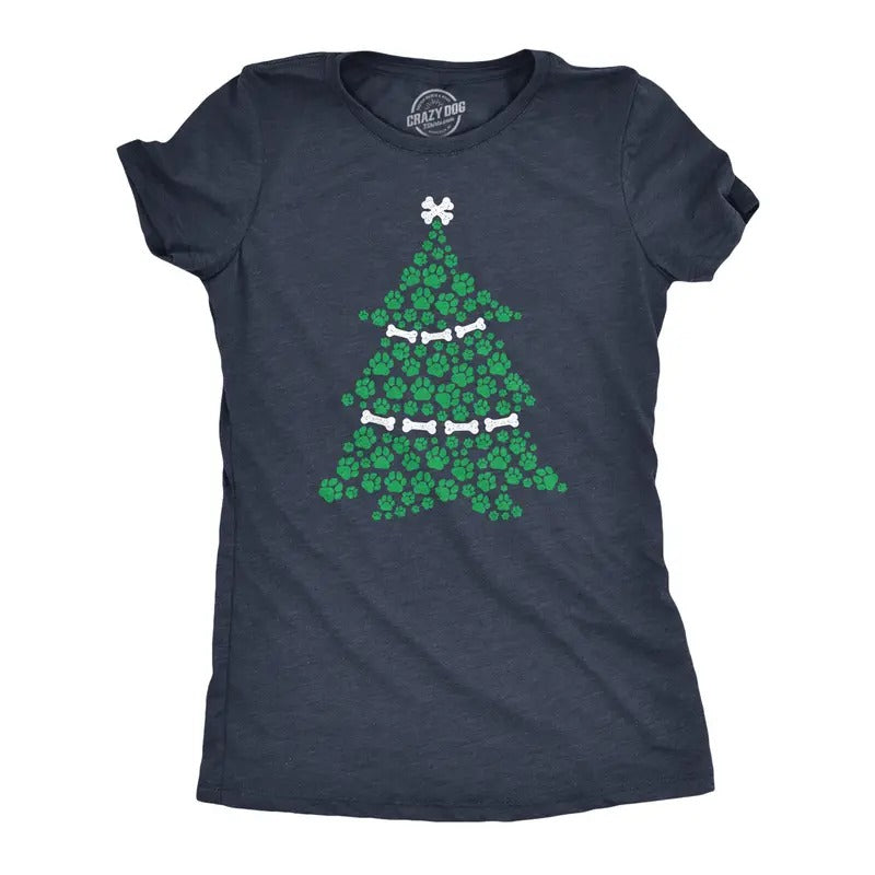 Womens Dog Paw Christmas Tree T shirt Cute Xmas Gift Holiday Puppy Lover Tee Funny Womens T Shirts Cute Slimming Top...