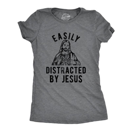 Womens Easily Distracted By Jesus T Shirt Funny Easter Graphic Novelty Tee For Guys Funny Womens T Shirts Cute Slimming...