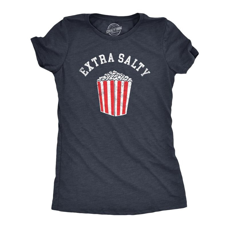 Womens Extra Salty T Shirt Funny Large Popcorn Upset Mad Joke Tee for Ladies Funny Womens T Shirts Cute Slimming Top...