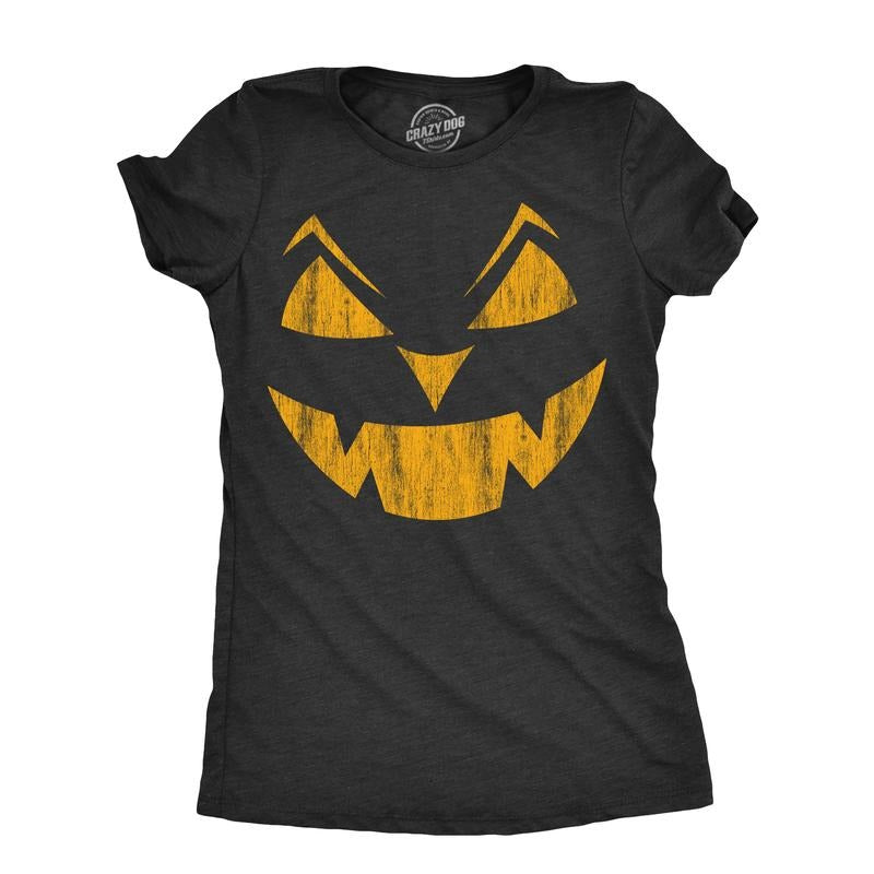 Womens Eyebrows Earl Pumpkin T Shirt Funny Halloween Jack O Lantern Evil Smile Tee For Ladies Funny Womens T Shirts Cute...
