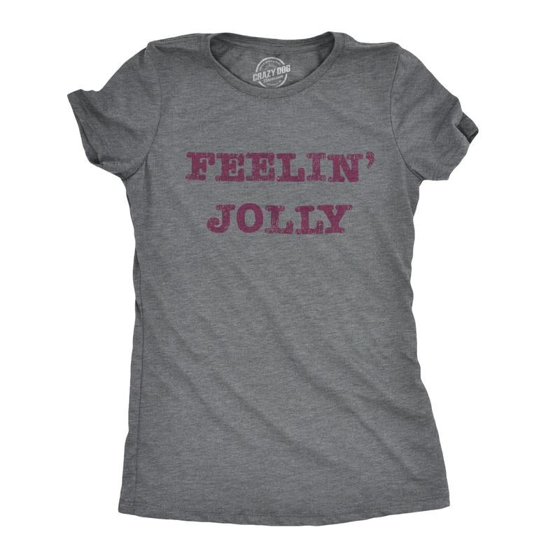 Womens Feelin Jolly T Shirt Funny Christmas Spirit Tee Funny Womens T Shirts Cute Slimming Top Comfortable Soft...