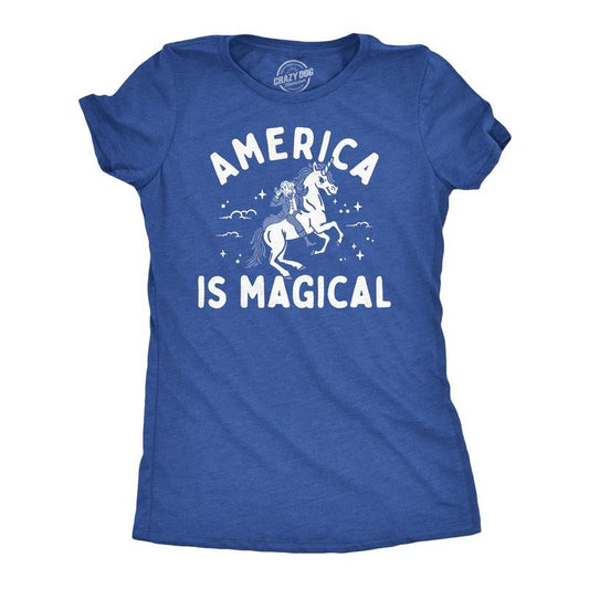 Womens Funny T Shirts America Is Magical Sarcastic Fourth Of July Graphic Tee For Ladies Funny Womens T Shirts Cute...