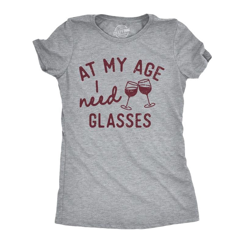 Womens Funny T Shirts At My Age I Need Glasses Sarcastic Wine Drinking Tee Funny Womens T Shirts Cute Slimming Top...