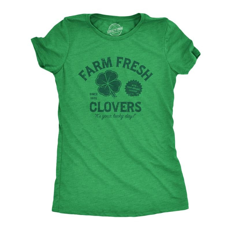 Womens Funny T Shirts Farm Fresh Clovers St Patricks Day Novelty Tee for Ladies Funny Womens T Shirts Cute Slimming Top...