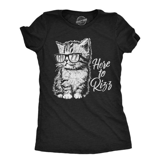 Womens Funny T Shirts Here To Rizz Sarcastic Kitten Graphic Novelty Tee For Ladies Funny Womens T Shirts Cute Slimming...