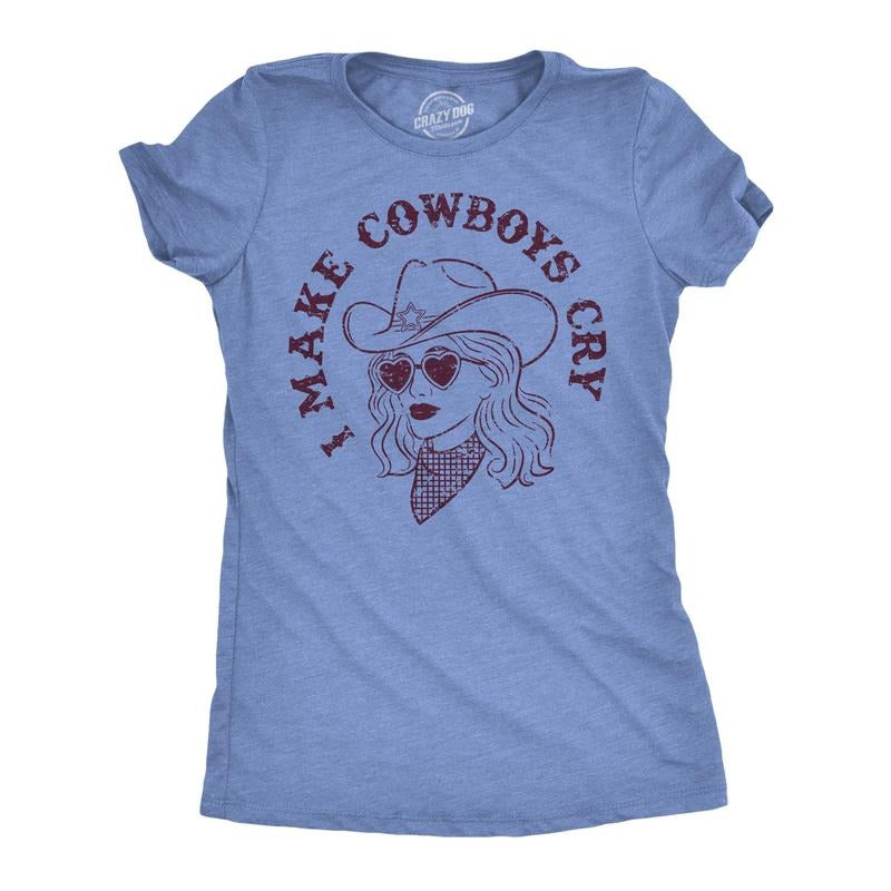 Womens Funny T Shirts I Make Cowboys Cry Sarcastic Western Graphic Novelty Tee For Ladies Funny Womens T Shirts Cute...