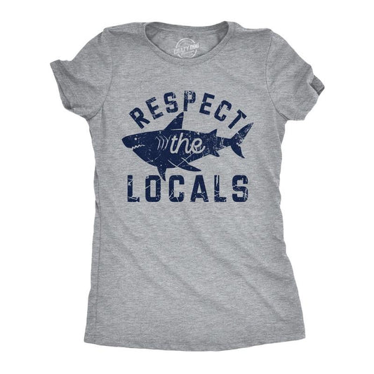 Womens Funny T Shirts Respect The Locals Sarcastic Shark Graphic Novelty Tee For Ladies Funny Womens T Shirts Cute...