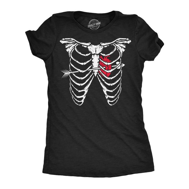Womens Funny T Shirts Ribcage Arrow Heart Valentines Day Graphic Tee for Ladies Funny Womens T Shirts Cute Slimming Top...