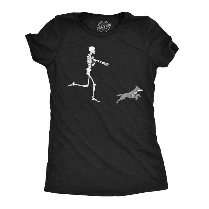 Womens Funny T Shirts Skeleton Chasing Dog Sarcastic Halloween Graphic Novelty Tee For Ladies Funny Womens T Shirts Cute...