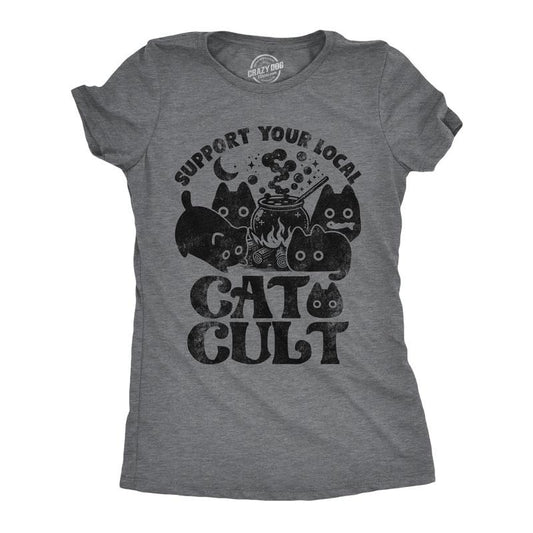 Womens Funny T Shirts Support Your Local Cat Cult Sarcastic Halloween Kitten Graphic Tee For Ladies Funny Womens T Shirts...