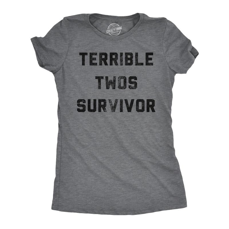 Womens Funny T Shirts Terrible Twos Survivor Sarcastic Parenting Graphic Novelty Tee For Ladies Funny Womens T Shirts...