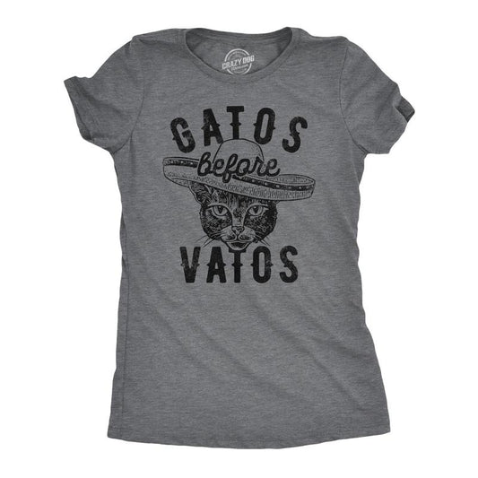 Womens Gatos Before Vatos T Shirt Funny Kitten Lovers Spanish Joke Tee for Ladies Funny Womens T Shirts Cute Slimming Top...