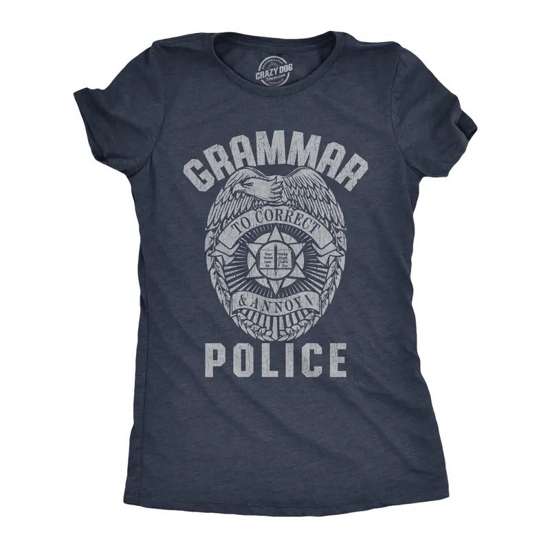 Womens Grammar Police T Shirt Funny Sarcastic English Tee Funny Womens T Shirts Cute Slimming Top Comfortable Soft...