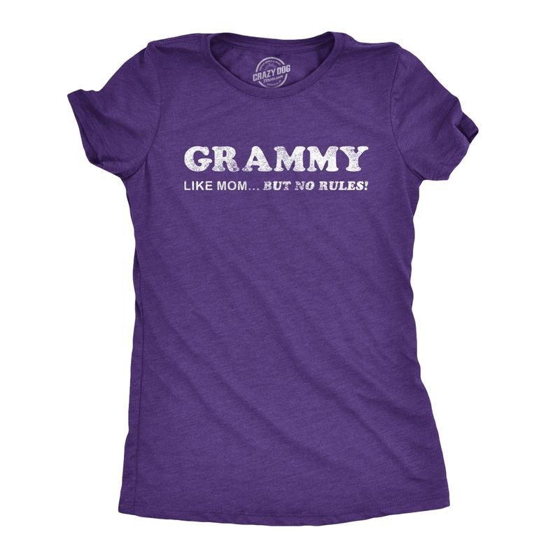Womens Grammy Like Mom But No Rules T Shirt Funny Grandmother Tee Funny Womens T Shirts Cute Slimming Top Comfortable...