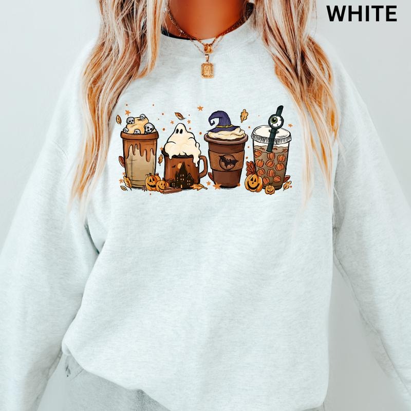 Womens Graphic Halloween Crewneck, Halloween Coffee #1 Sweatshirt, Spooky Season Graphic Oversized Halloween Graphic...