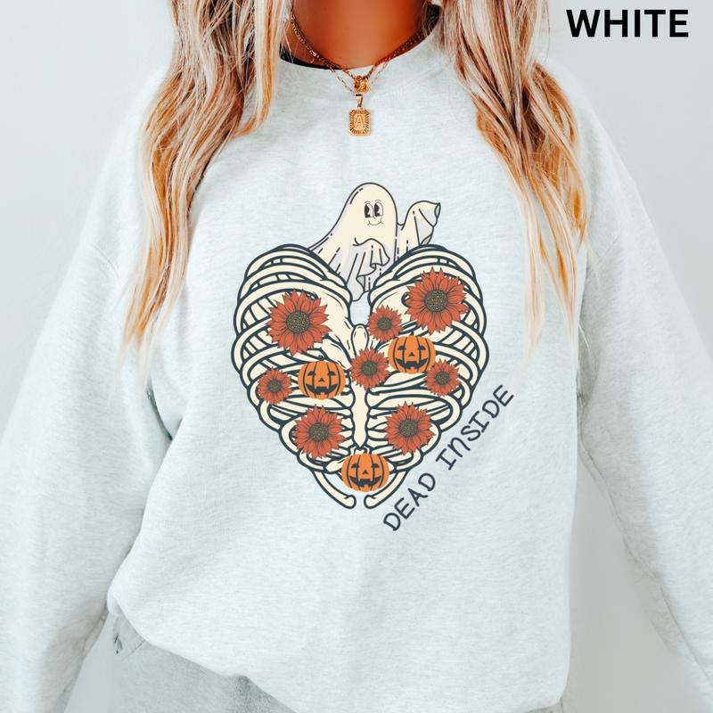 Womens Graphic Halloween Crewneck, Halloween Dead Inside Heart Sweatshirt, Spooky Season Graphic Oversized Halloween...