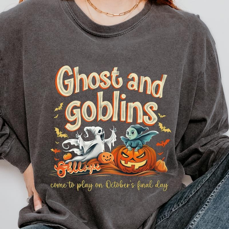 Womens Graphic Halloween Shirt, Ghosts and Goblins Shirt, Spooky Season Graphic shirt, Halloween Unisex Cotton T-shirt,...