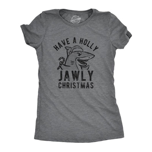 Womens Have A Holly Jawly Christmas T Shirt Funny Holiday Shark Graphic Tee Funny Womens T Shirts Cute Slimming Top...