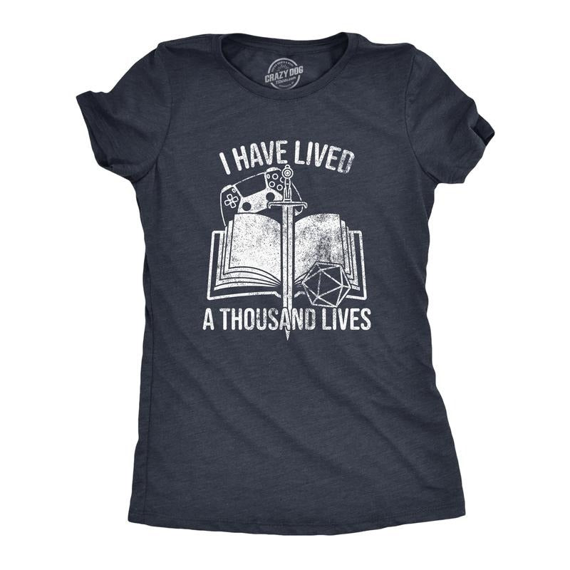 Womens I Have Lived A Thousand Lives T Shirt Funny Video Gaming Role Playing Reading Lovers Tee For Ladies Funny Womens T...
