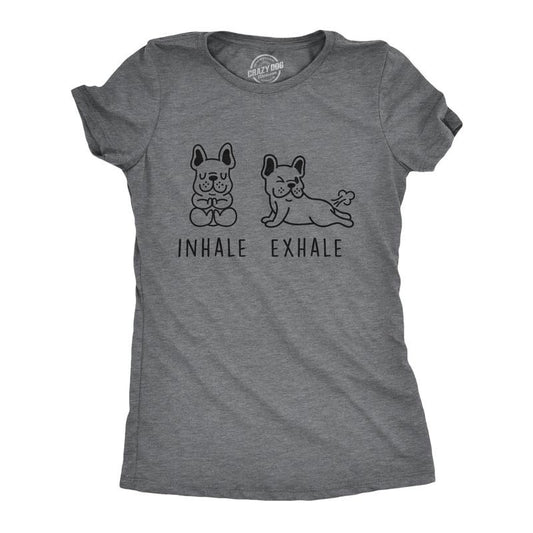 Womens Inhale Exhale French Bulldog T Shirt Funny Farting Yoga Puppy Lover Dog Tee Funny Womens T Shirts Cute Slimming...