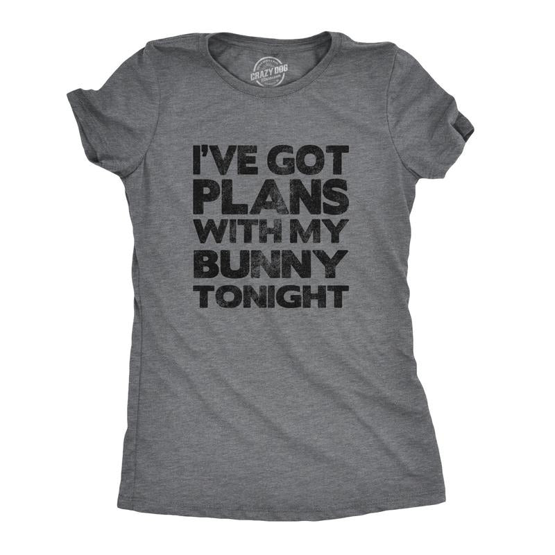 Womens Ive Got Plans With My Bunny Tonight T Shirt Sarcastic Funny Easter Tee Funny Womens T Shirts Cute Slimming Top...