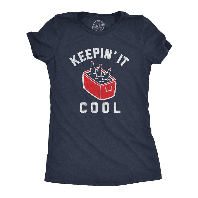 Womens Keepin It Cool T Shirt Funny Beer Cooler Ice Chest Summer Grilling Graphic Tee Funny Womens T Shirts Cute Slimming...
