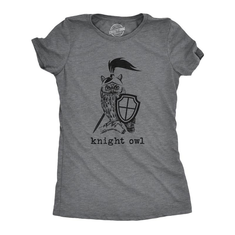 Womens Knight Owl T Shirt Funny Sarcastic Armored Sword Shield Bird Graphic Tee for Ladies Funny Womens T Shirts Cute...