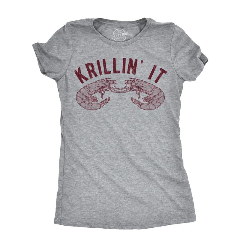 Womens Krillin It T Shirt Funny Small Sea Creature Krill Joke Tee For Ladies Funny Womens T Shirts Cute Slimming Top...