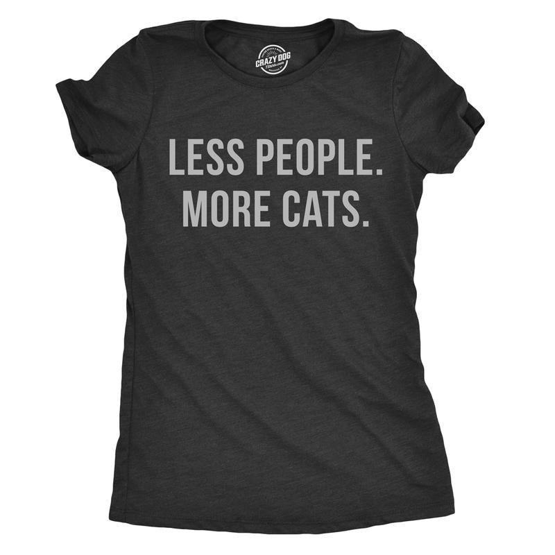 Womens Less People More Cats T Shirt Funny Pet Kitten Lower Tee For Ladies Funny Womens T Shirts Cute Slimming Top...