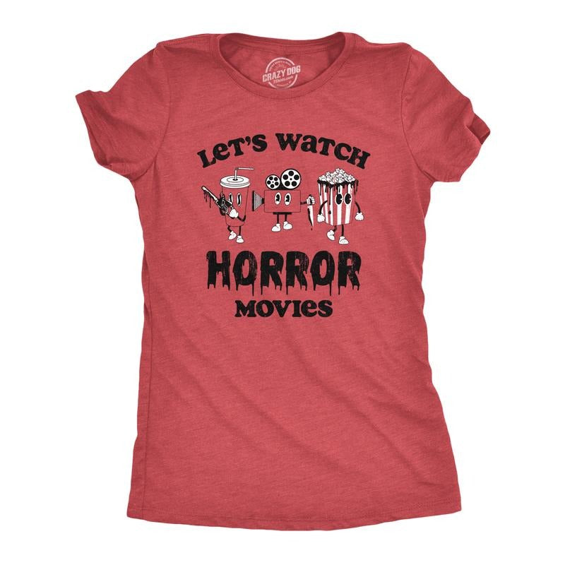 Womens Lets Watch Horror Movies T Shirt Funny Spooky Scary Film Lovers Tee for Ladies Funny Womens T Shirts Cute Slimming...